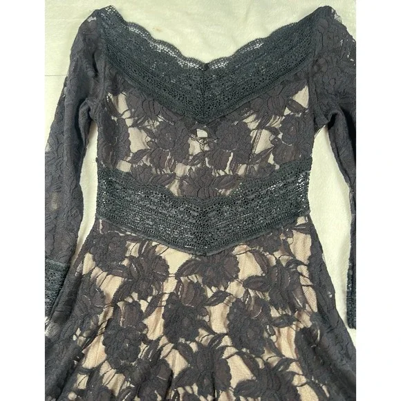 Free People Lacey Affair Lace Cutout Mini Dress in Black Size XS RETAIL $168 - Picture 4 of 15